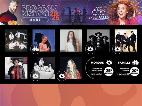 La programmation de mars de Ville d'Alma Spectacles