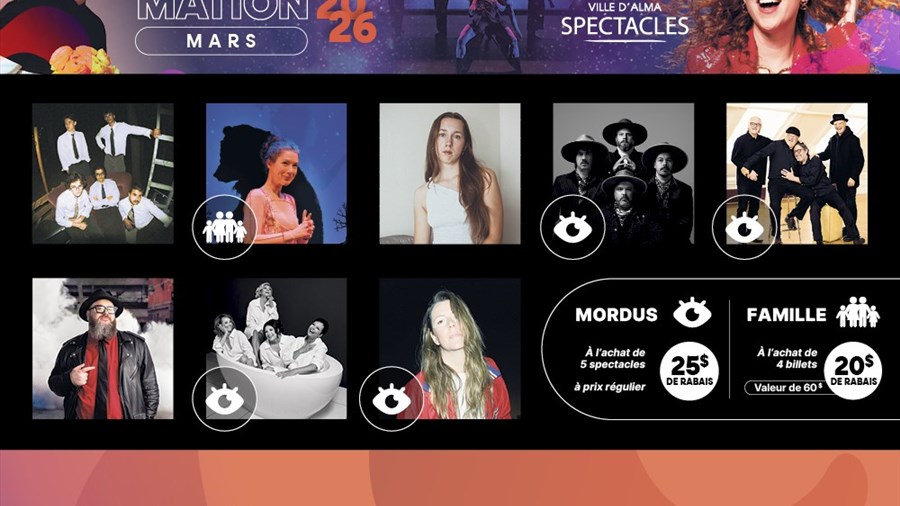 La programmation de mars de Ville d'Alma Spectacles